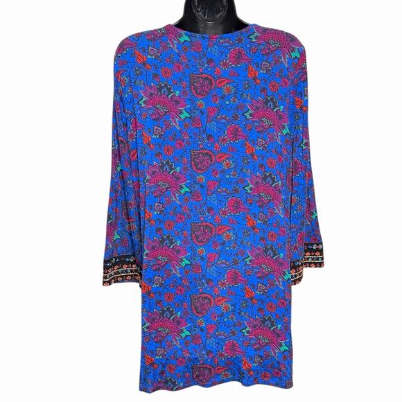 SOFT SURROUNDINGS TAMURI TUNIC TOP M BOHO VIBRANT MULTICOLOR BEADED EMBROIDERED - Picture 3 of 6